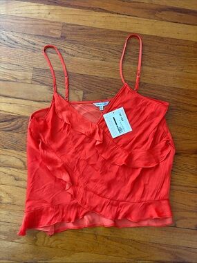 Naked Zebra Coral Red Ruffle Spaghetti-Strap Cami